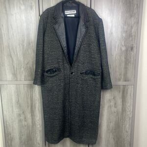Vintage 80's Dual Control Tweed/Leather Maxi Trench Coat Women's M oversized